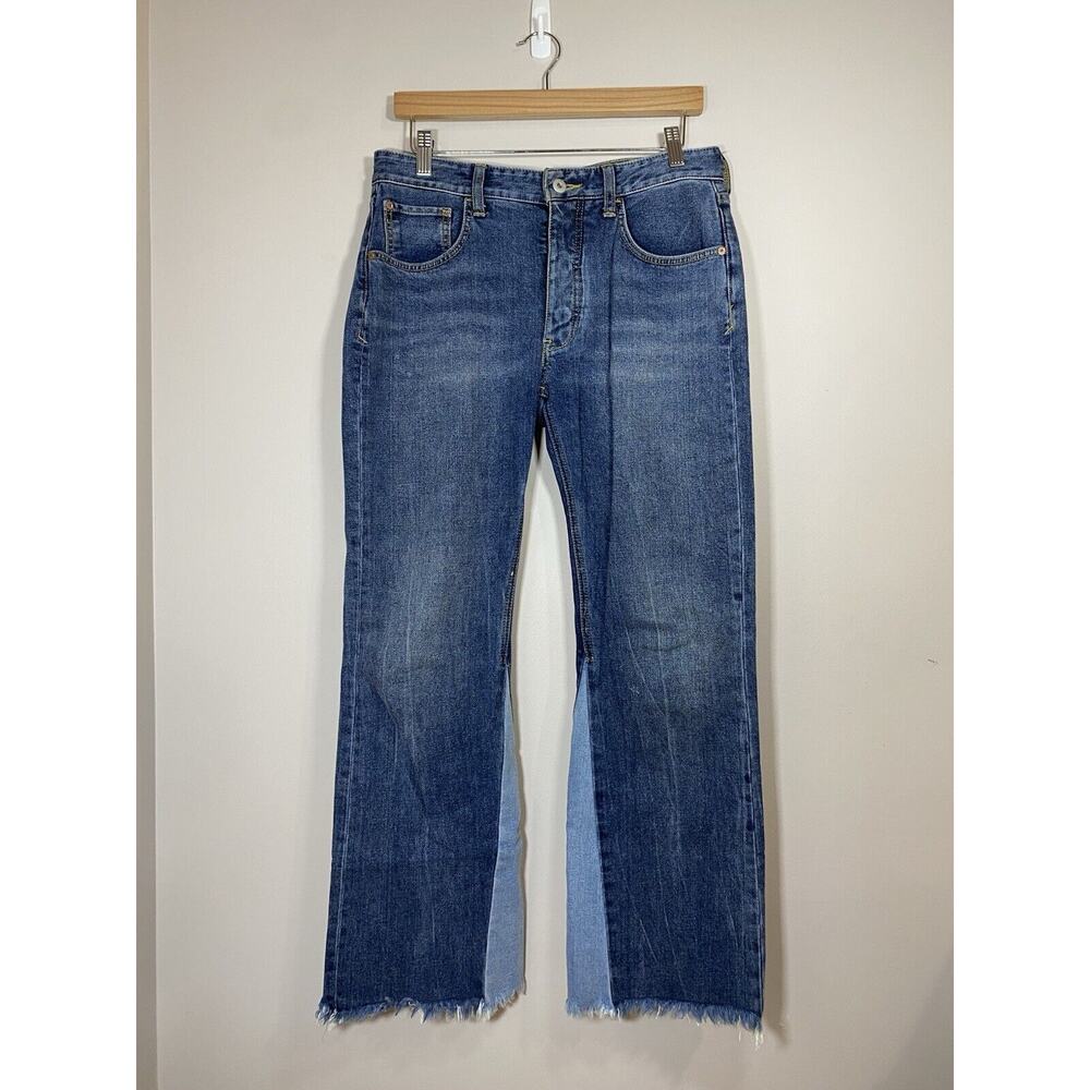 Anthropologie‎ Pilcro Jeans Womens Size 27 Two Toned Denim Crop Flare Leg Boho